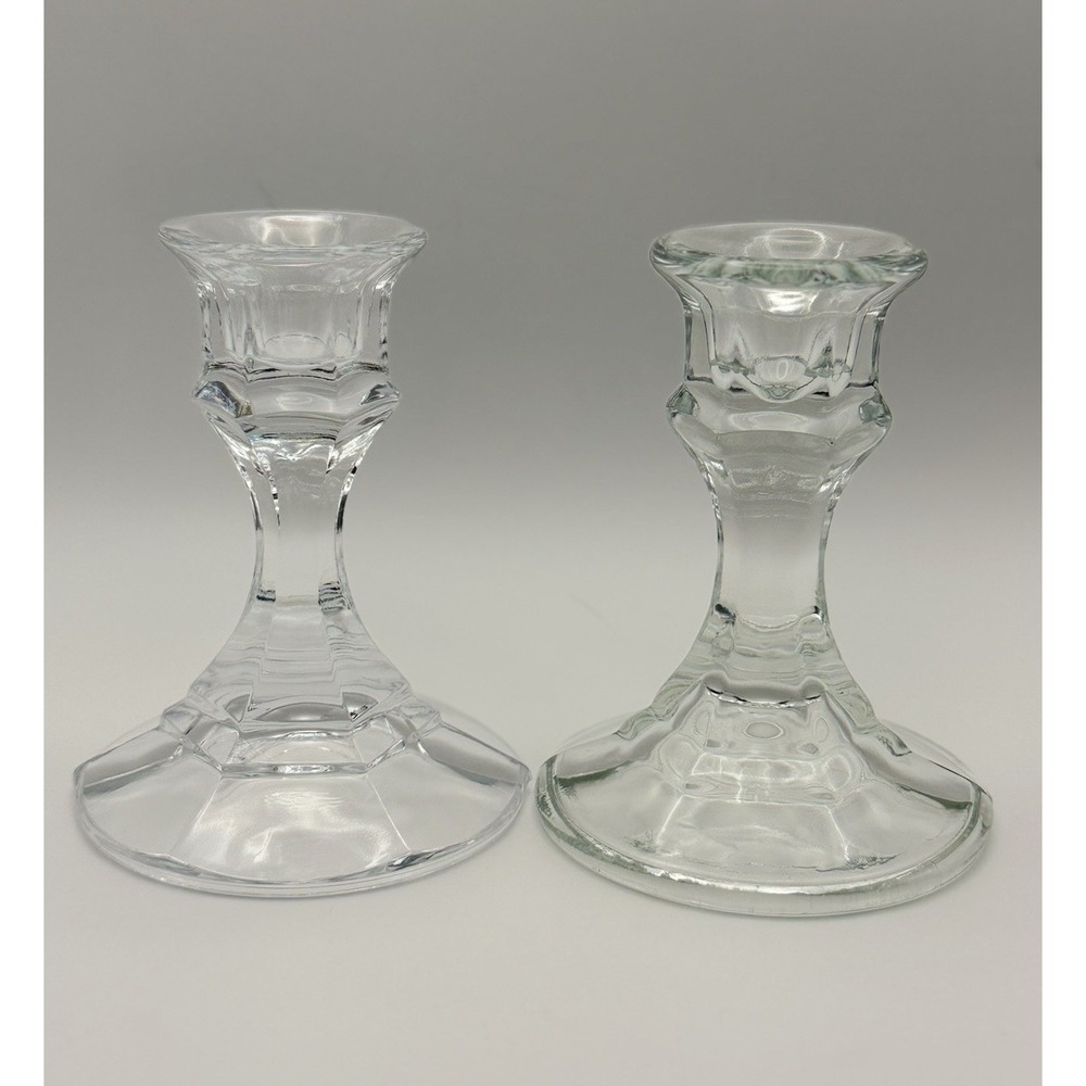 Vintage Clear Pressed Glass Candlesticks, Set of 2 - Circa 1970s